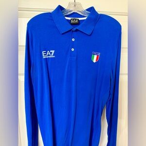 Emporio Armani EA7 Italia Italy Long Sleeve Polo Shirt Men’s XL Blue Olympics
